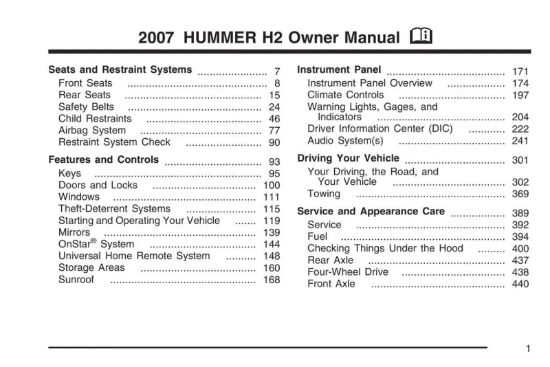 2007 Hummer H2 owners manual