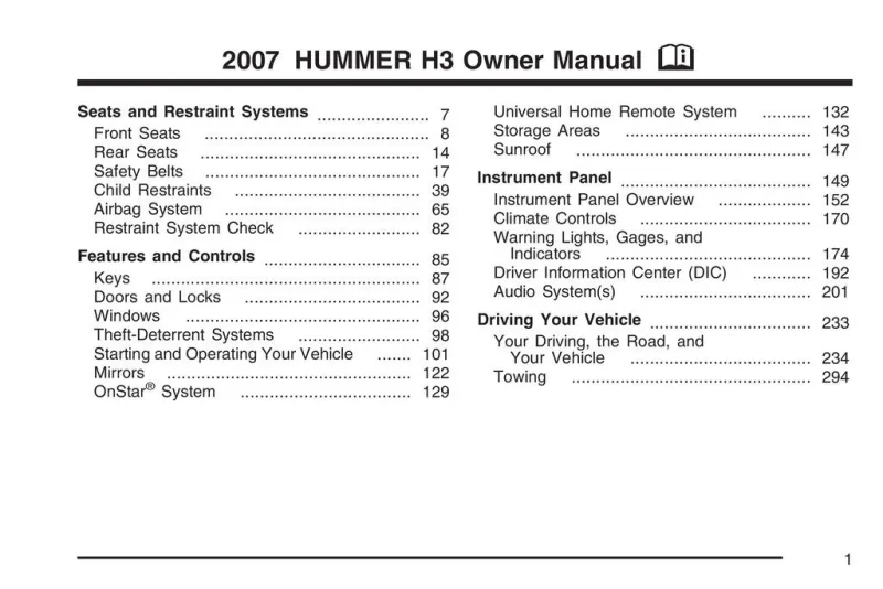 2007 Hummer H3 owners manual