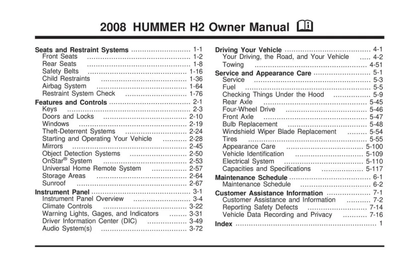 2008 Hummer H2 owners manual