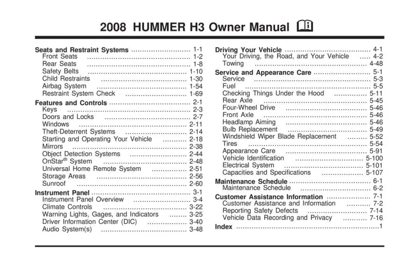 2008 Hummer H3 owners manual
