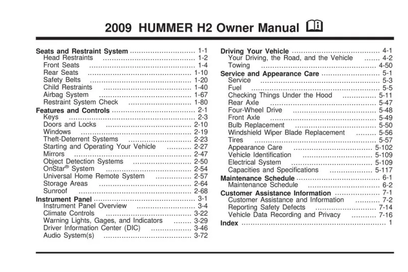 2009 Hummer H2 owners manual