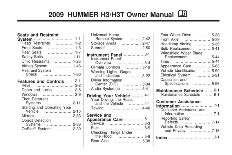 2009 Hummer H3 owners manual