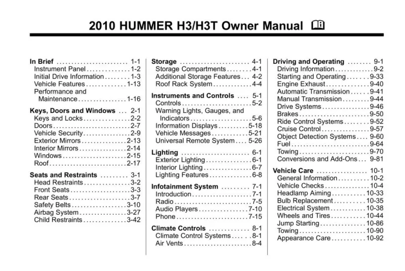 2010 Hummer H3 owners manual