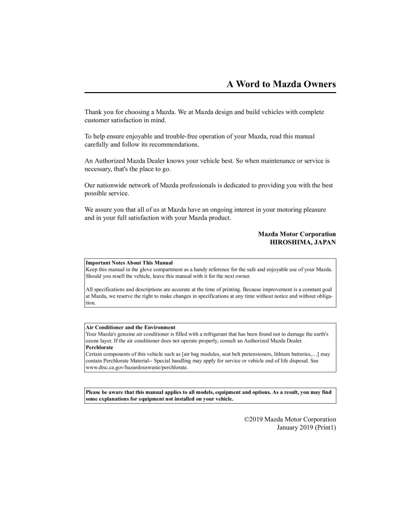 2019 Mazda 6 owners manual
