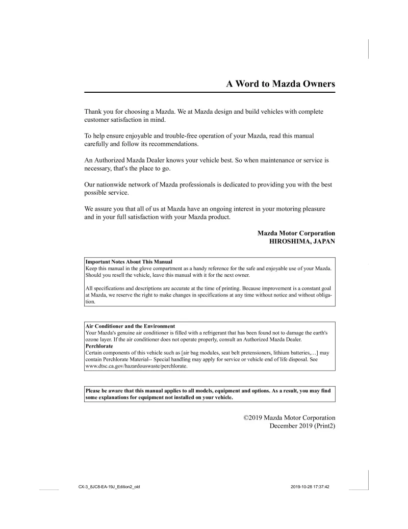 2020 Mazda Cx3 owners manual