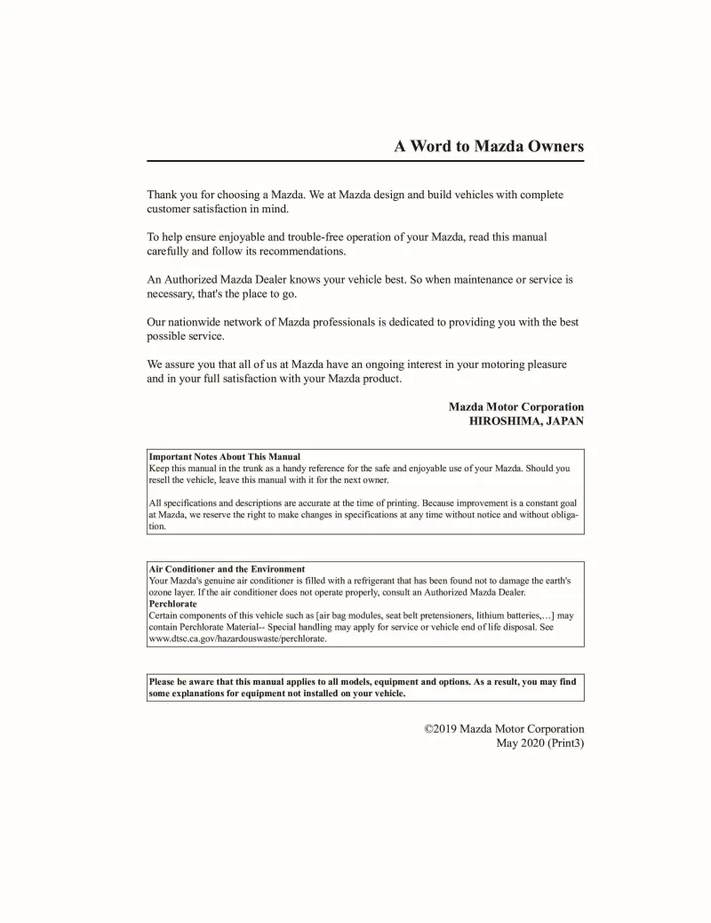 2020 Mazda Mx5 Miata owners manual