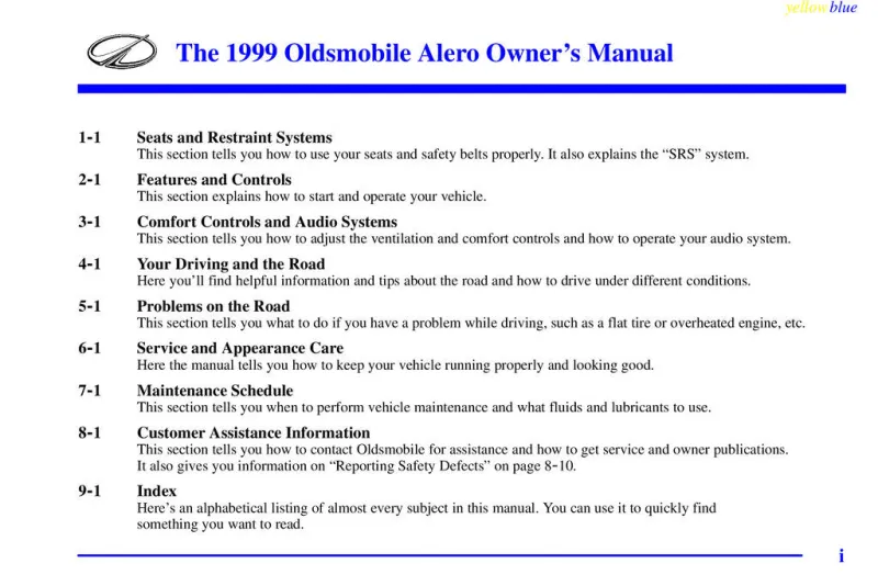 1999 Oldsmobile Alero owners manual