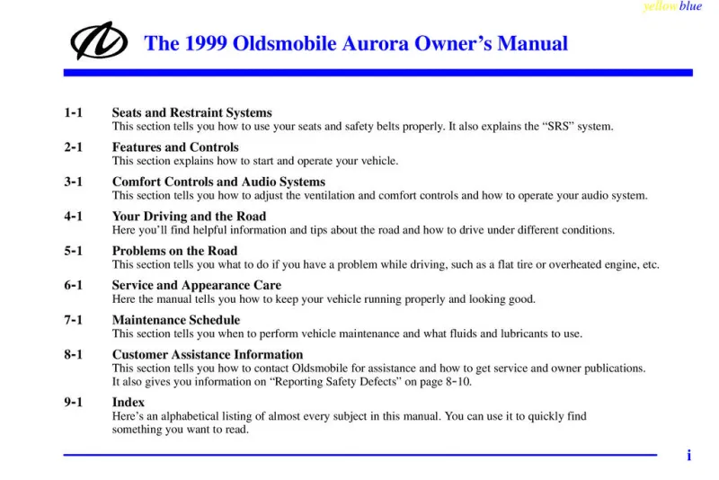 1999 Oldsmobile Aurora owners manual