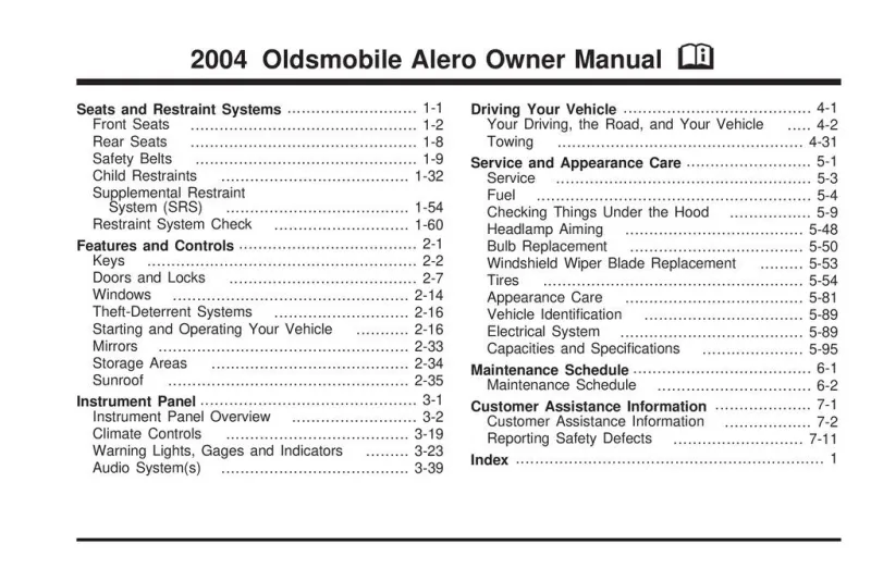 2004 Oldsmobile Alero owners manual