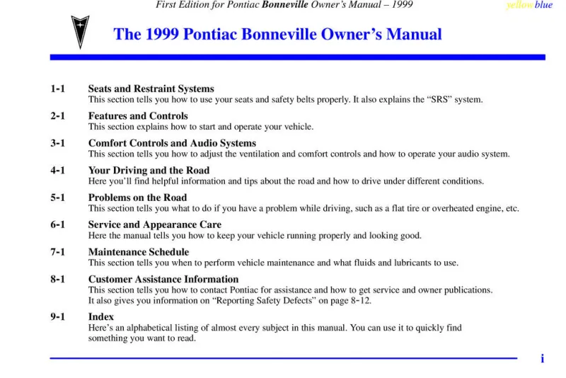1999 Pontiac Bonneville owners manual
