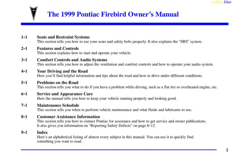 1999 Pontiac Firebird owners manual