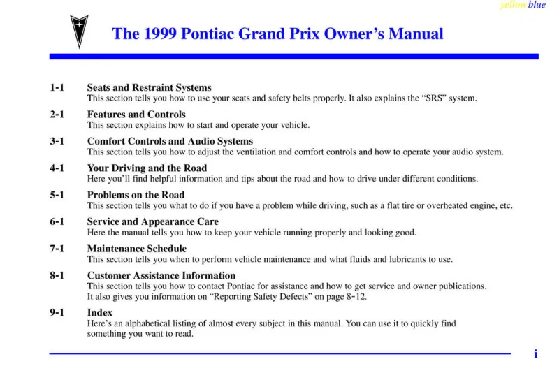 1999 Pontiac Grand Prix owners manual