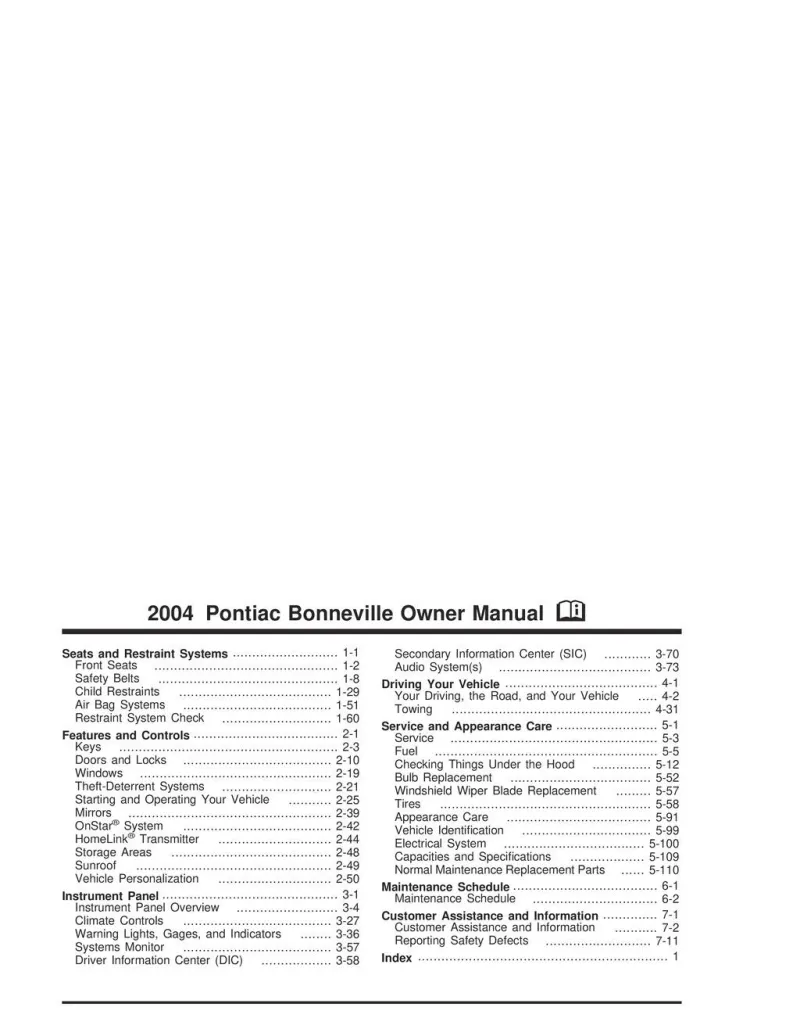 2004 Pontiac Bonneville owners manual