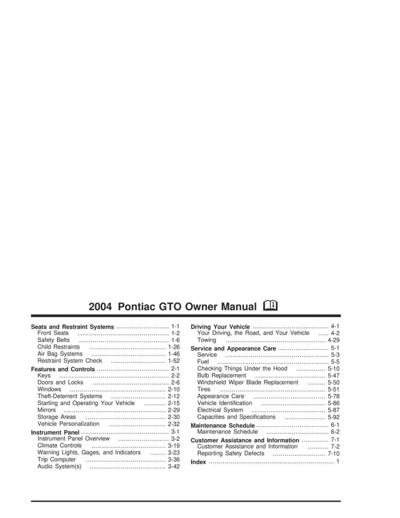 2004 Pontiac GTO owners manual