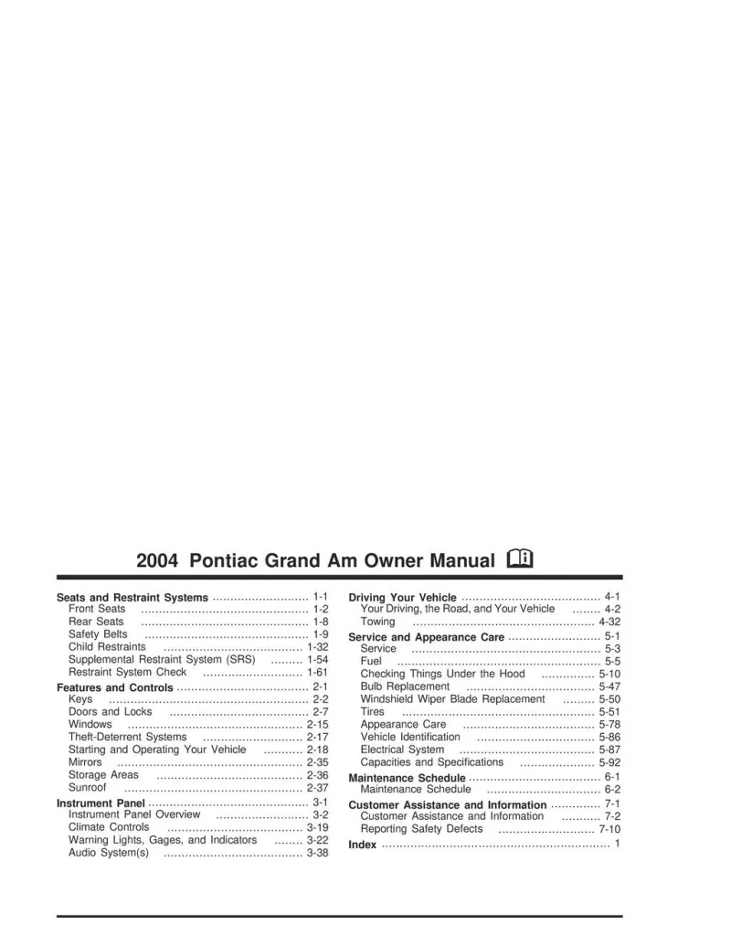 2004 Pontiac Grand Am owners manual