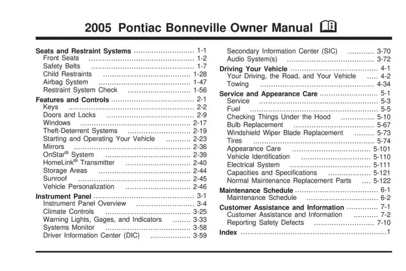 2005 Pontiac Bonneville owners manual