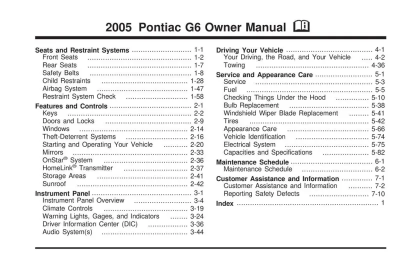 2005 Pontiac G6 owners manual