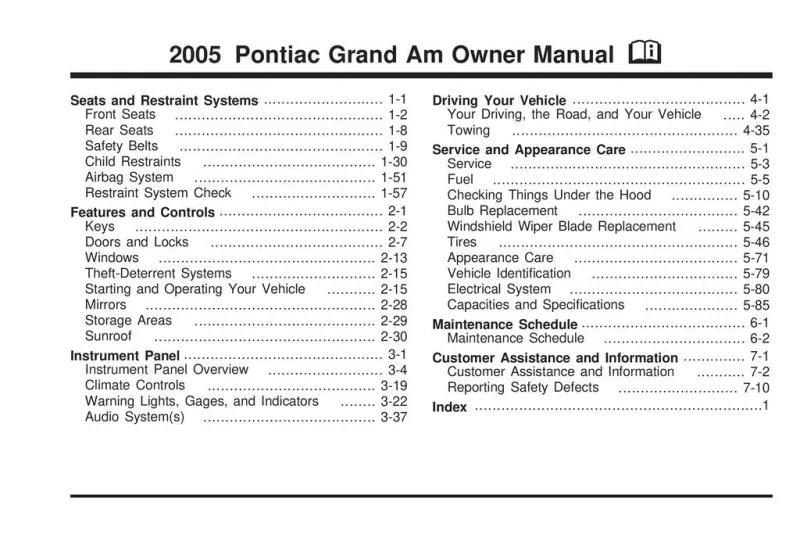 2005 Pontiac Grand Am owners manual