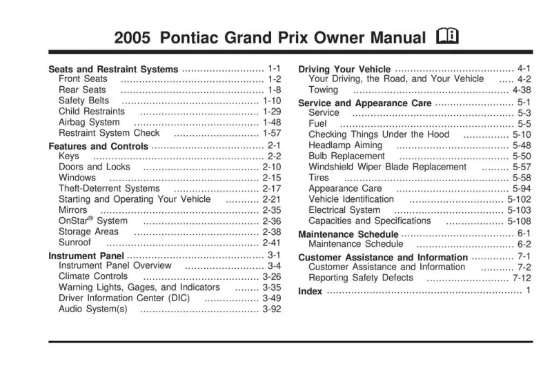 2005 Pontiac Grand Prix owners manual