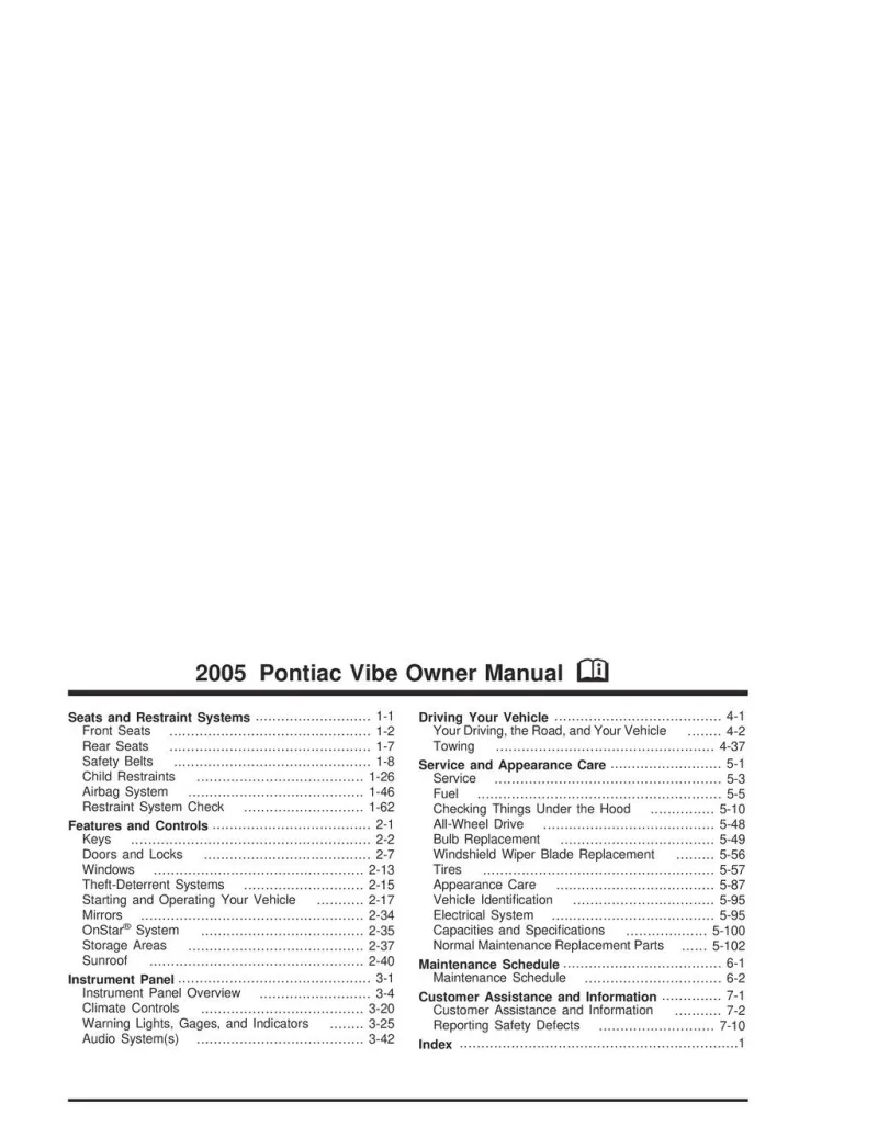2005 Pontiac Vibe owners manual