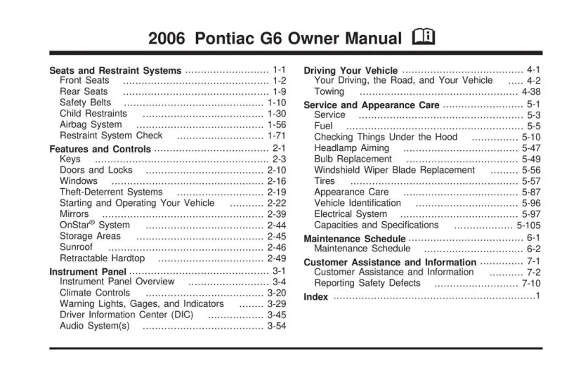 2006 Pontiac G6 owners manual