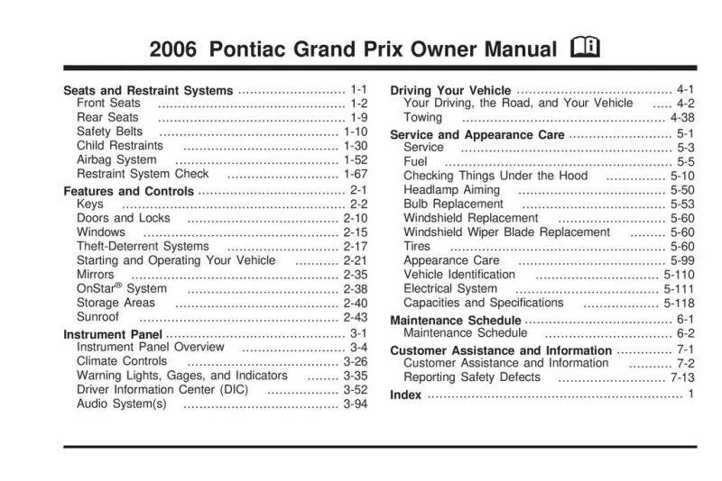 2006 Pontiac Grand Prix owners manual