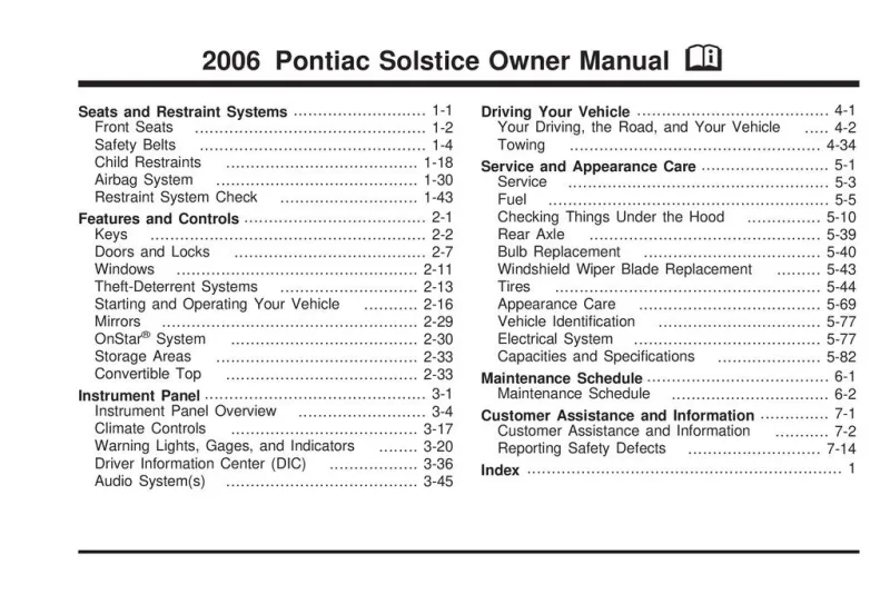 2006 Pontiac Solstice owners manual