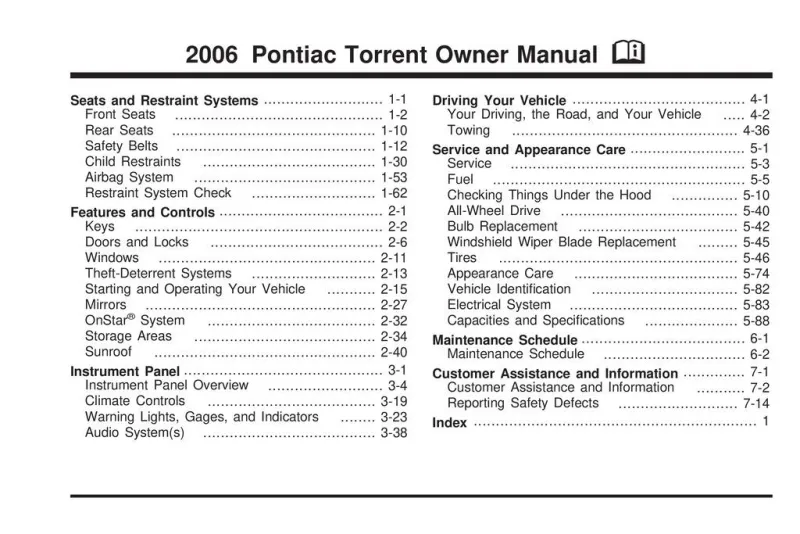 2006 Pontiac Torrent owners manual