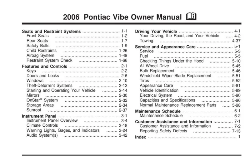 2006 Pontiac Vibe owners manual