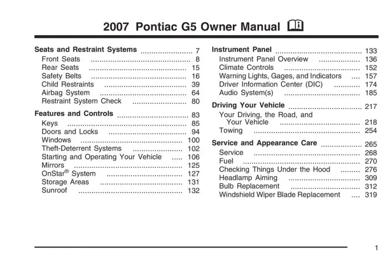 2007 Pontiac G5 owners manual