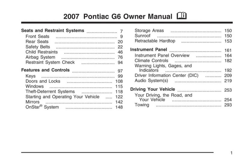 2007 Pontiac G6 owners manual