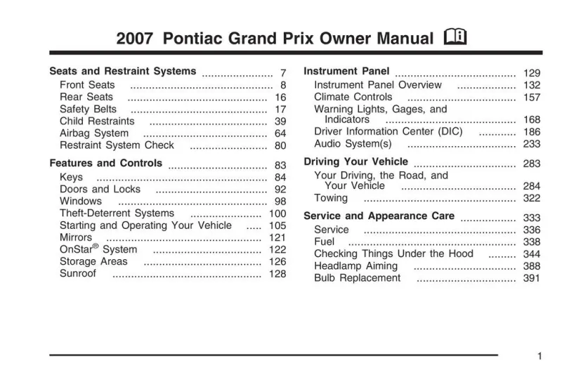 2007 Pontiac Grand Prix owners manual