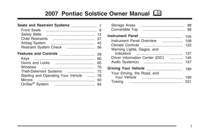 2007 Pontiac Solstice owners manual