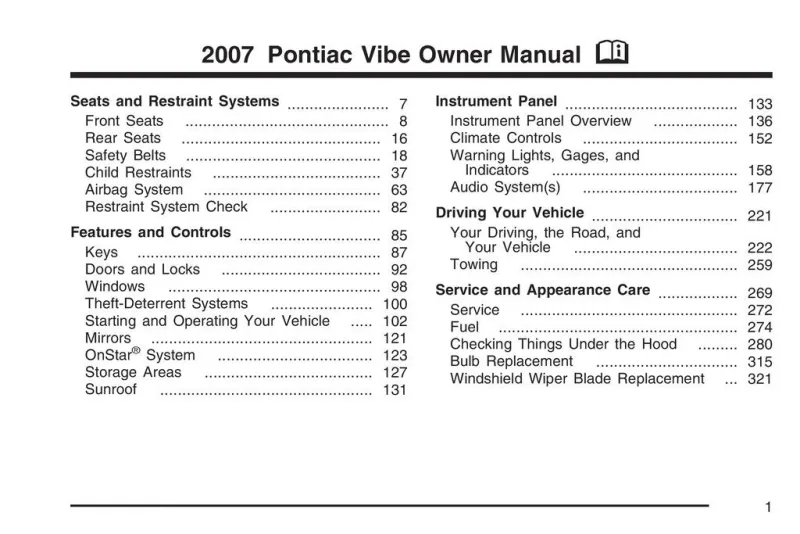 2007 Pontiac Vibe owners manual