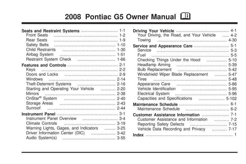 2008 Pontiac G5 owners manual