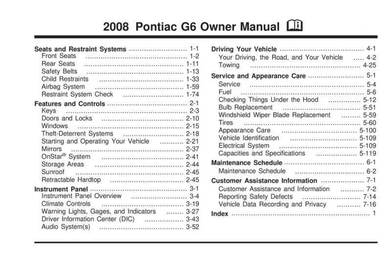 2008 Pontiac G6 owners manual
