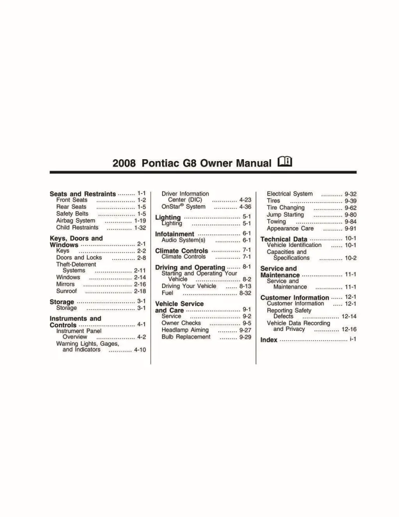 2008 Pontiac G8 owners manual