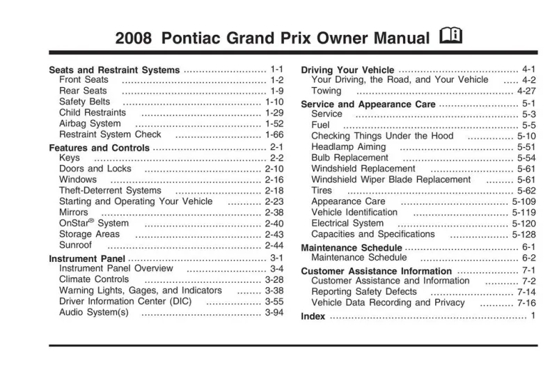 2008 Pontiac Grand Prix owners manual