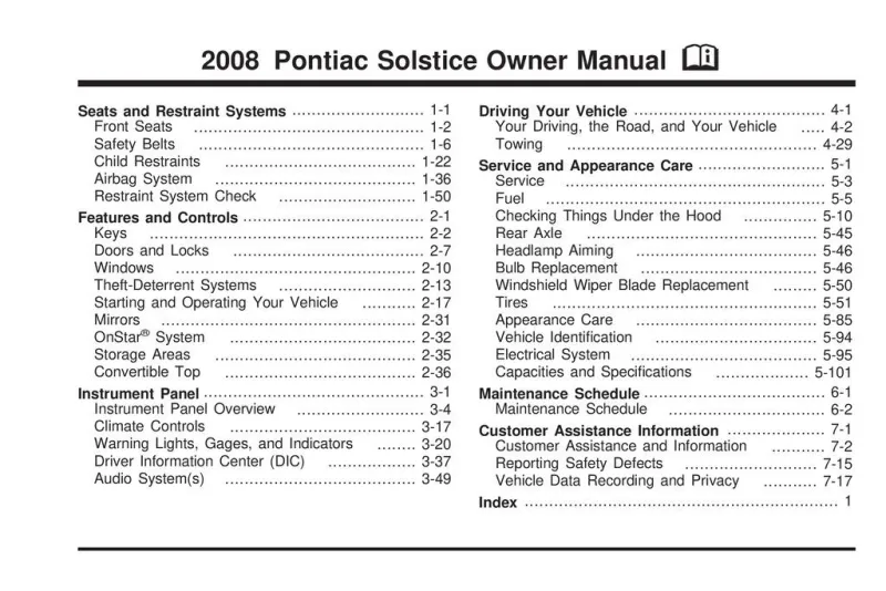 2008 Pontiac Solstice owners manual