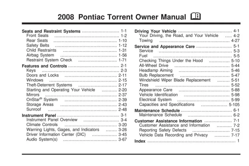 2008 Pontiac Torrent owners manual
