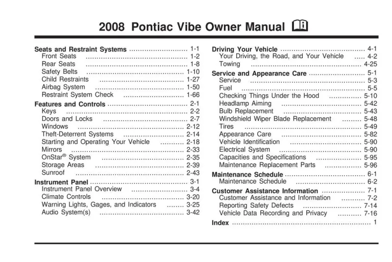 2008 Pontiac Vibe owners manual