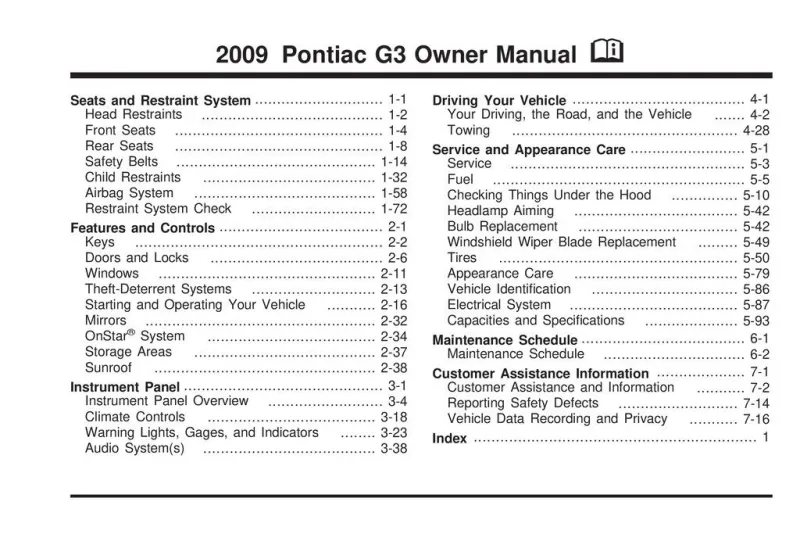 2009 Pontiac G3 owners manual
