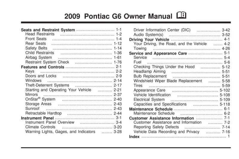 2009 Pontiac G6 owners manual