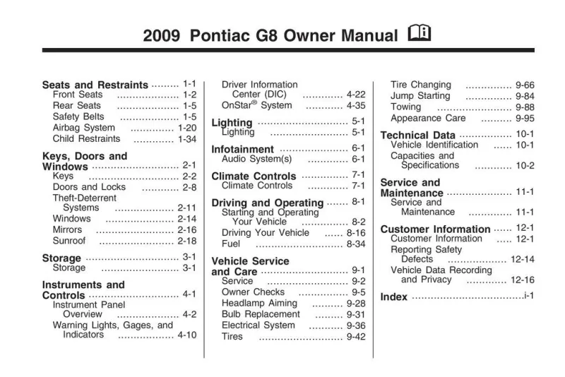 2009 Pontiac G8 owners manual