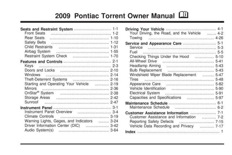 2009 Pontiac Torrent owners manual