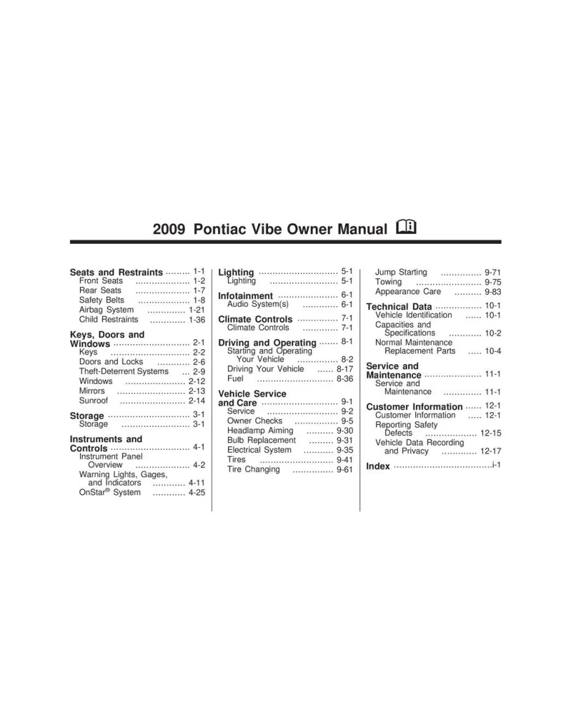 2009 Pontiac Vibe owners manual