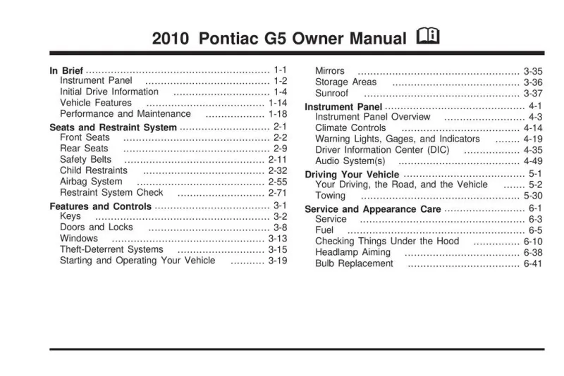 2010 Pontiac G5 owners manual