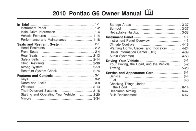 2010 Pontiac G6 owners manual