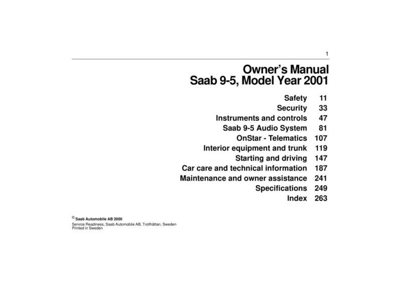 2001 Saab 9 5 owners manual
