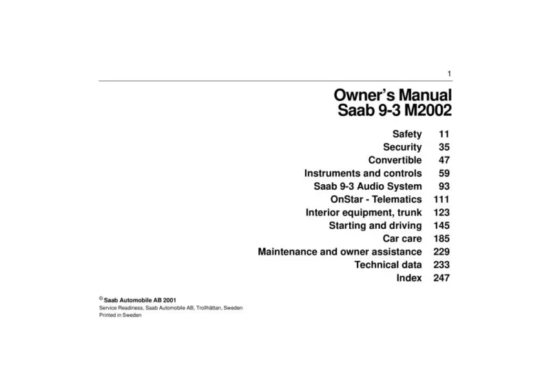 2002 Saab 9 3 owners manual